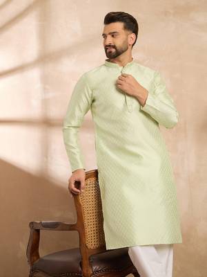 Men teal polyester solid embroidered straight kurta 1