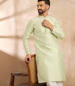 Men teal polyester solid embroidered straight kurta