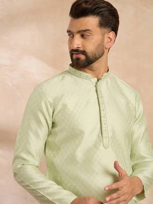 Men teal polyester solid embroidered straight kurta 2