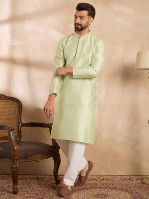 Men teal polyester solid embroidered straight kurta 3