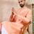 Men peach silk blend solid embroidered straight kurta