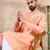 Men peach silk blend solid embroidered straight kurta