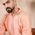 Men peach silk blend solid embroidered straight kurta