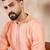 Men peach silk blend solid embroidered straight kurta