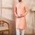 Men peach silk blend solid embroidered straight kurta