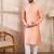 Men peach silk blend solid embroidered straight kurta