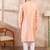 Men peach silk blend solid embroidered straight kurta