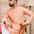 Men peach silk blend solid embroidered straight kurta