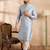 Men blue polyester solid embroidered straight kurta