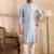 Men blue polyester solid embroidered straight kurta