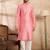 Men pink polyester solid embroidered straight kurta