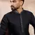 Men navy blue silk blend solid woven design straight kurta