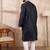 Men navy blue silk blend solid woven design straight kurta