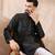 Men black silk blend solid woven design straight kurta