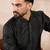 Men black silk blend solid woven design straight kurta