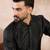 Men black silk blend solid woven design straight kurta