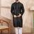 Men black silk blend solid woven design straight kurta