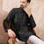 Men black silk blend solid woven design straight kurta