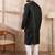 Men black silk blend solid woven design straight kurta