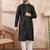 Men black silk blend solid woven design straight kurta