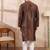 Men brown silk blend solid woven design straight kurta