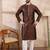 Men brown silk blend solid woven design straight kurta