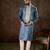 Men blue silk blend solid embroidered straight kurta