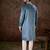 Men blue silk blend solid embroidered straight kurta