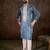 Men blue silk blend solid embroidered straight kurta
