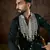 Men black silk blend solid embroidered straight kurta