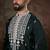 Men black silk blend solid embroidered straight kurta