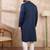 Men blue silk blend geometric embroidered straight kurta
