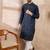 Men blue silk blend geometric embroidered straight kurta