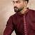 Men maroon silk blend solid woven design straight kurta
