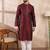 Men maroon silk blend solid woven design straight kurta