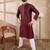 Men maroon silk blend solid woven design straight kurta