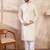Men off white silk blend solid woven design straight kurta