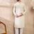 Men off white silk blend solid woven design straight kurta