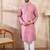 Men pink silk blend solid woven design straight kurta