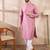 Men pink silk blend solid woven design straight kurta
