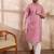 Men pink silk blend solid woven design straight kurta