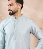 Men blue silk blend solid woven design straight kurta