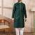 Men green silk blend solid woven design straight kurta