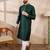 Men green silk blend solid woven design straight kurta