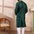 Men green silk blend solid woven design straight kurta