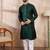 Men green silk blend solid woven design straight kurta