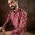 Men maroon silk blend chevron printed straight kurta