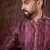 Men purple silk blend striped printed straight kurta