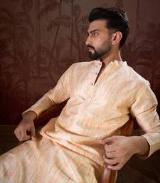 Men cream silk blend abstract printed straight kurta