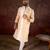 Men cream silk blend abstract printed straight kurta